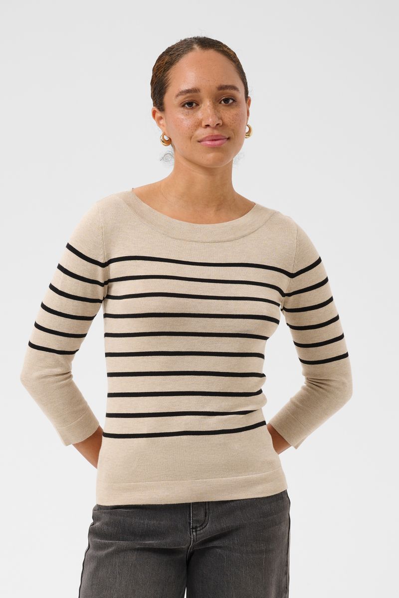 KAlizza boatneck pullover, feather grey melange/black/multi color