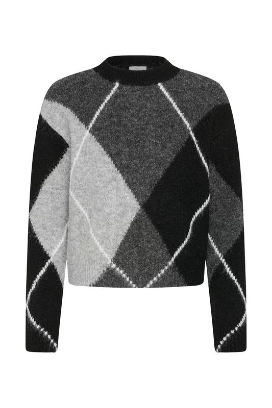 KAgrith knit pullover, grey melange/black check