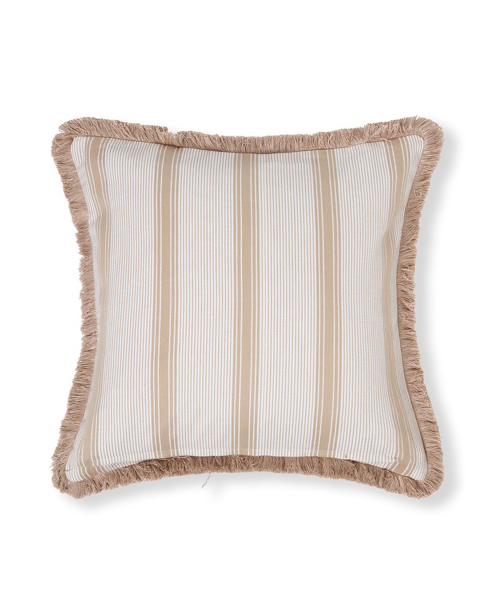 Striped fringe putetrekk 50x50, beige/white