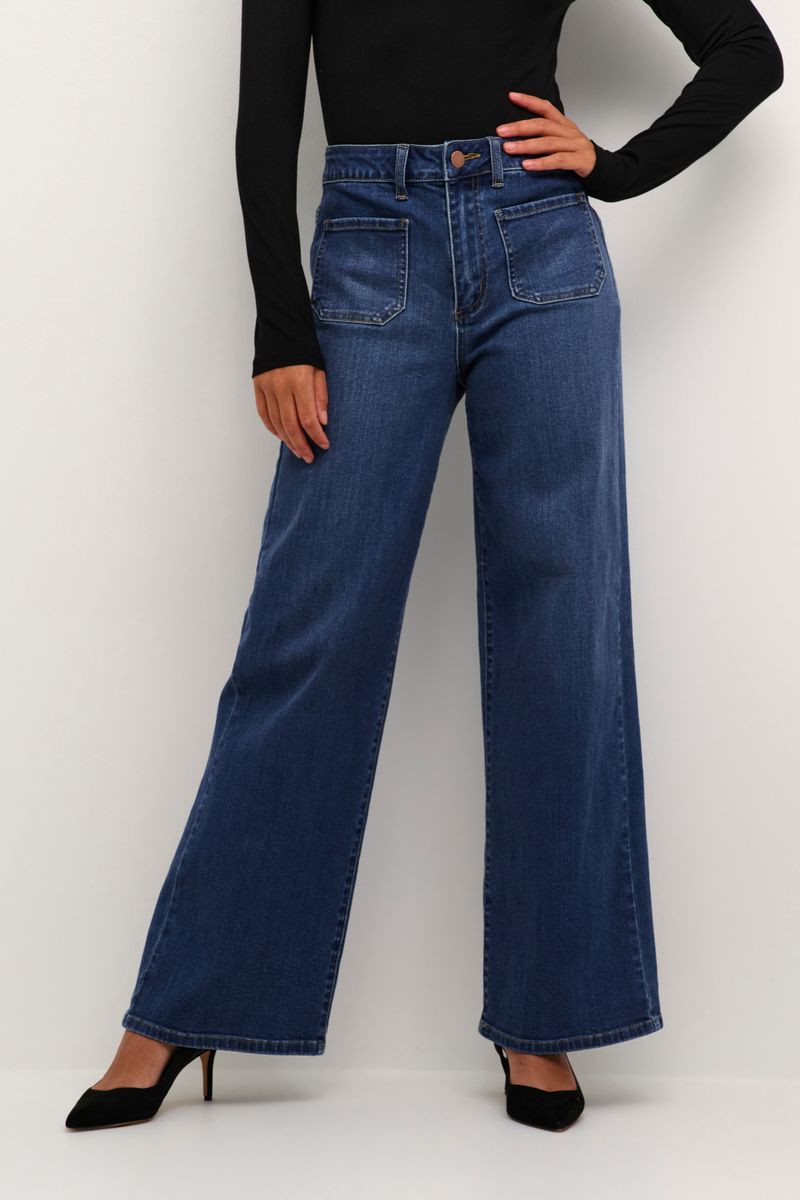 KAkarla HW wide jeans, medium blue washed denim