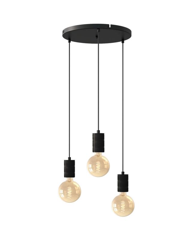 Retro Pendellampe Sort E27 3x2m justerbar tekstil kabel