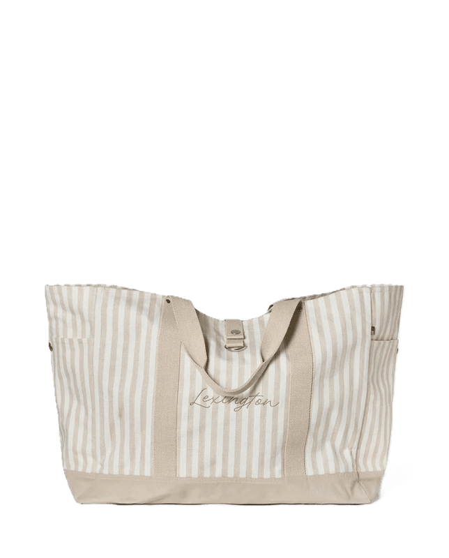 Herringbone beach bag, beige stripe