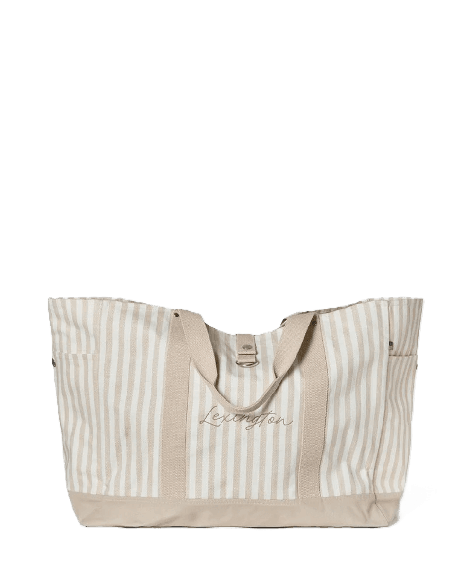 Herringbone beach bag, beige stripe