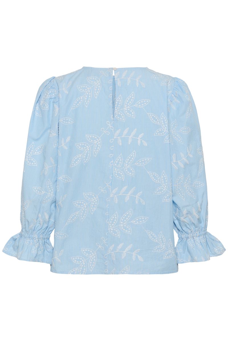 KAmarlee blouse, white blue embroidery stripe