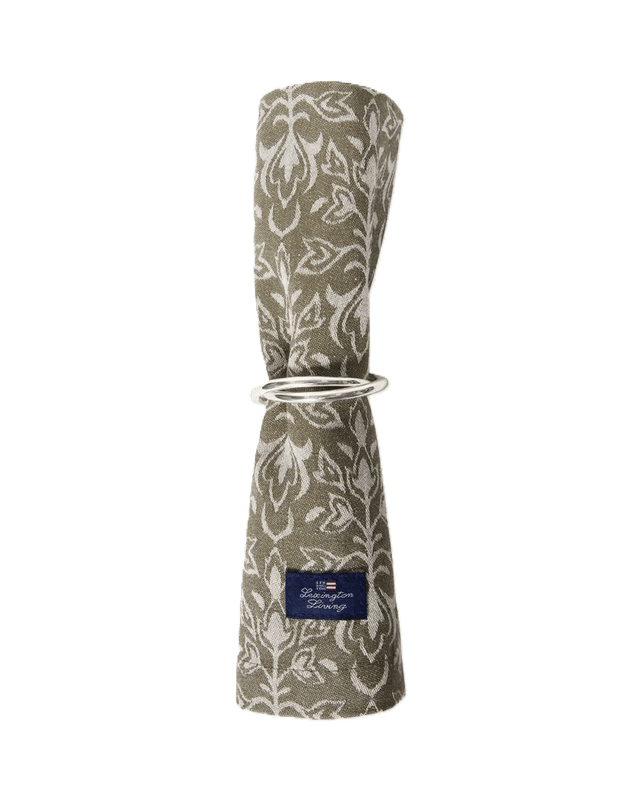 Ornament jaquard tøyserviett, beige/dark olive