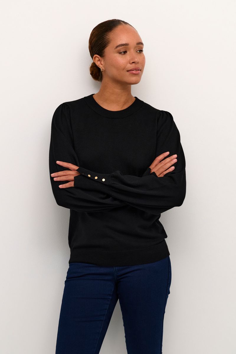 KAlizza round neck knit pullover buttons, black deep