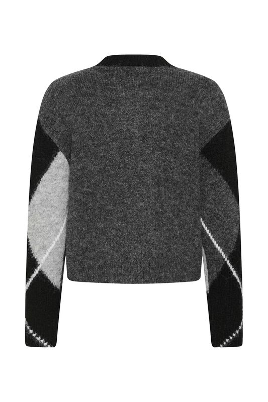 KAgrith knit pullover, grey melange/black check