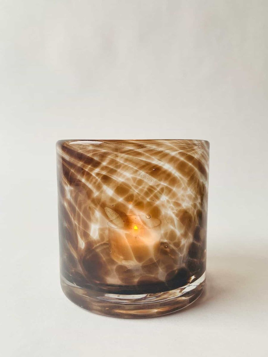    Lysholder Glass, Brun/Gull, H10 cm