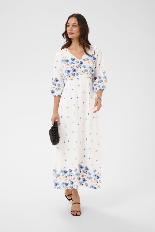 KArosine long dress, blue tones border flower